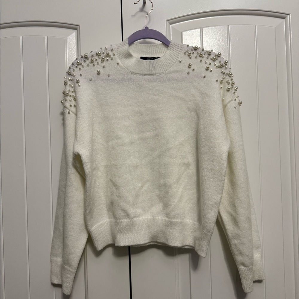 Forever 21 White Sweater with Pearl Details